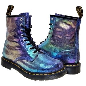 DR MARTENS 1460 Holographic Rainbow Boots Sz 7 Iridescent Metallic Leather